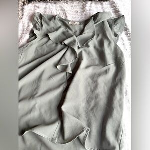 MONTEAU women’s top, sage green, textured material, light ruffling, XL